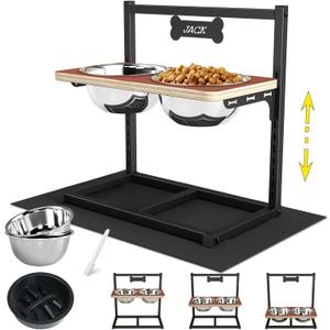 Elevated Dog Bowls with Slow Feeder - 9 Heights Adjustable Raised Dog Bowl Stand with Two 1.7L Stainless Steel Dog Food Bowls & Slow Feeder and a Nonslip Pad, Perfect for Medium Large Breed