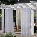 LORDTEX Burlap Linen Look Outdoor Curtain for Patio - 2 Panels Waterproof Tab Top Sheer Curtains for Pergola, Porch, Cabana and Gazebo Indoor/Outdoor Voile Sheer Drapes, 52 x 84 Inch, Silver