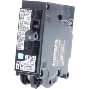 Siemens Q115DFN 15 Amp 1-Pole Dual Function (CAFCI/GFCI) Plug-On Neutral Circuit Breaker, Black