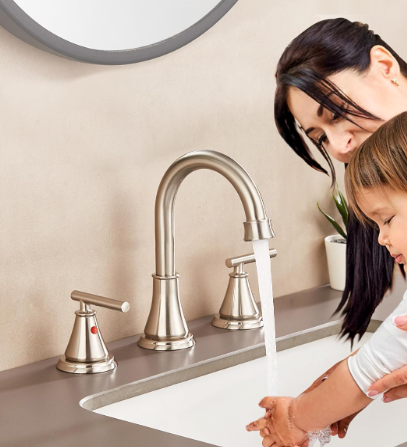 Fransiton 8 Inch Widespread Bathroom Sink Faucet 3 Hole, Brushed Nickel with Metal Pop-Up Drain Assembly,2 Handle for Sink Vanity