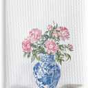 Floral Kitchen Towels 16x24 Inch, Blue and White Chinoiserie Porcelain Floral Hand Towels for Bathroom Decor, Grand Millenial Decor Dish Tea Towels for Kitchen Pack of 3
