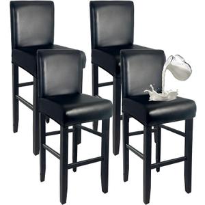 PU Leather Bar Stool Covers with Backs 100% Waterproof Bar Stools Covers Set of 4, Removable Stretch Barstool Slipcovers for Pub Cafe Dining Room (Black)