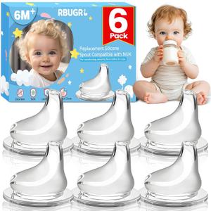 RBUGR 6 Pack Replacement Silicone Spout Compatible with NUK Active and Learner Cups, Sippy Cup Nipple for NUK Sippy Cup & Learner Cup, 100% Silicone Sippy Nipples for 6m+