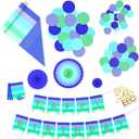 4 x Crayola Color Pop Party Decorations Set - Blue, Purple, Teal, Green (Customizable Banner, Reversible Table Runner, Paper Fan Flowers, Paper Dots) for Birthdays, Holidays, Celebrations