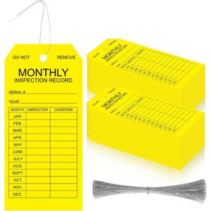 Sabary 200 Pack Fire Extinguisher Tags Monthly Inspection PVC-Plastic Maintenance Record Tags with Wires Yellow Labels for Fire Safety Inspections Ladder Indoor Outdoor Use 3.14" x 6.7"