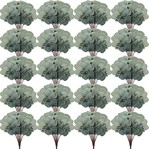 Taiyin 40 Pieces Artificial Eucalyptus Leaves for Wedding Eucalyptus Leaves Stems Decor Greenery Faux Green Stems for Wedding Centerpiece Floral Home Decor, 11 Inches