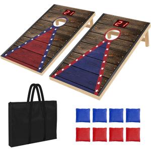 Electronic Cornhole Board Set (4x2ft, 3x2ft, 2x1ft) - Automatic Scoring Corn Hole Game for Adults & Kids - Infrared Sensing Wood Set with 8 Bags & Carry Case for Backyard, Party & Tailgates