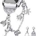JOYOZY Band Compatible with Apple Watch 38mm 40mm 41mm 42mm 44mm 45mm 46mm, Bling Strap with Glitter Case Built-in Screen Protector, Interchangeable Charms Dressy Bracelet for Women (Silver)