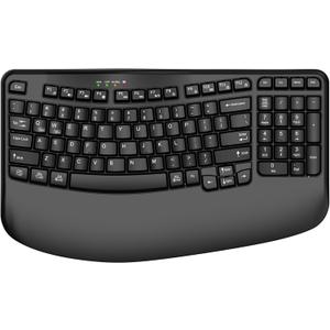Ergonomic Wireless Keyboard with Wrist Rest, Wave Keys, Comfortable Natural Typing, 2.4GHz Ergo Wireless USB Computer Keyboard for Large Hands, Windows, Mac, Laptop, PC