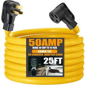 Tellegloww 25FT NEMA 10-50P to 14-50R EV Charger Adapter Cord, 50 Amp Stove Range to EV for Level 2 Charging, Only for 3 Prong Older Stove Range Outlet, STW 8 AWG/3C, ETL Listed