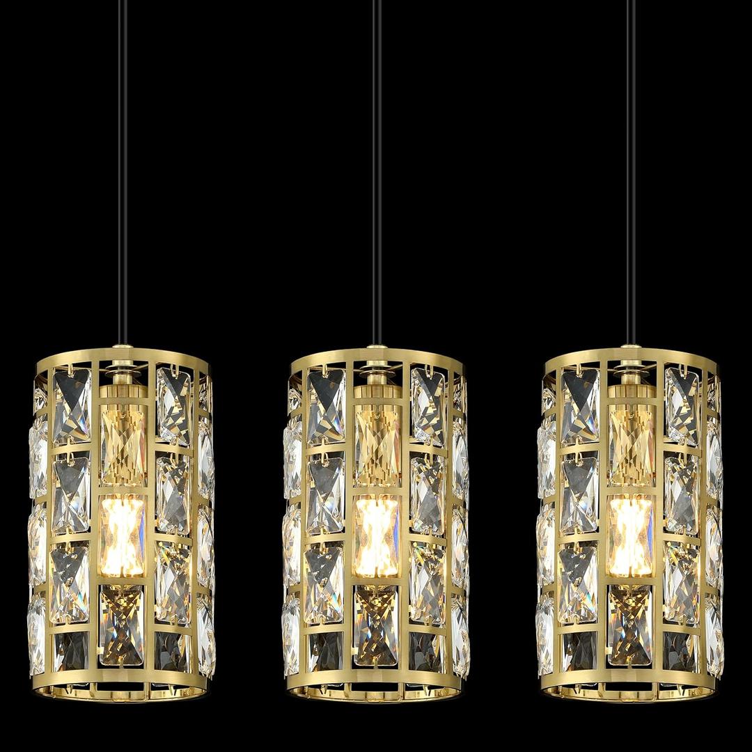 Doraimi Lighting 3 Pack 1 Light Hanging Kitchen Island 5" Crystal Modern Pendant Light Fixture,Brushed Bronze Finish Crystal Shade for Bar,Dining Room,Corridor,Living Room Over Sink