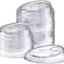 [100 Count] Crystal Clear Strawless PET Plastic Lids for 12, 16, 20 & 24 oz. Milkshake Cups