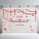 MEHOFOND Valentine's Day Baby Shower Backdrop for Girls A Little Sweetheart is On Her Way Baby Shower Decorations for Girls Brick Wall Pink Red Heart Photography Background Photo Shoot Props 7x5ft