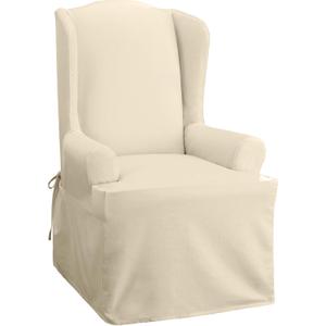 Sure Fit Home Dcor Cotton Duck Solid T-Cushion Wing Chair One Piece Slipcover, Relaxed Woven Fit, 100% Cotton, Machine Washable, Natural Color