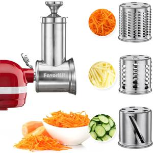FavorKit Slicer Shredder Attachment for KitchenAid Mixers, Stainless Steel Cheese Grater Salad Maker Accessories with 3 Cutting Blades,Dishwasher Safe!