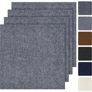 Peel and Stick Carpet Tiles 24x24 Inch, 20 Tiles Large Self Adhesive Carpet Squares, 4.5mm Thick Waterproof Stick On Floor Tiles for Basement, Classroom, Easy DIY Flooring, Light Gray