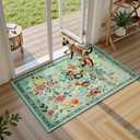 Rugflix 2x3 Small Area Rugs for Entryway, Washable Entrance Door Mat Non-Slip, Soft Low Pile Stain Resistant Vintage Floral Indoor Throw Rug for Kitchen, Bedroom, Hallway, Green