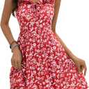 GUBERRY Womens Summer Dresses 2025 Ruffle V Neck Tie Front Floral Sundresses Cute Mini Teen Dress with Pockets (Medium, Red)