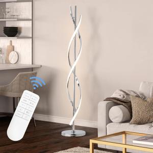 ADISUN 40W LED Modern Floor Lamp Remote Control Dimmable Spiral Floor Lamp Indoor Tall Lamp Floor Lamps for Living Rooms Family Rooms Bedrooms Offices Lighting (Silver)