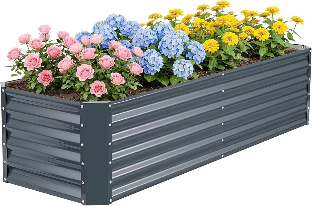 6×2×1.4ft Galvanized Raised Garden Bed Kit, Metal Planter Boxes Outdoor, High Raised Beds for Vegetables, Fruits, and Flowers - IronGrey