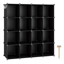 C&AHOME Cube Storage Organizer, 16-Cube Shelves Units, Plastic Storage Cubes, DIY Closet Organizer, Modular Closet Storage Shelves Ideal for Home, Bedroom, 48.4" L × 12.4" W × 48.4" H Black SUM3016H