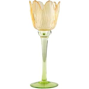 Dolly Parton Yellow and Green Flower Shaped Glass Votive or Tealight Candle Holder, 3.14x3.14x8.85 Inch