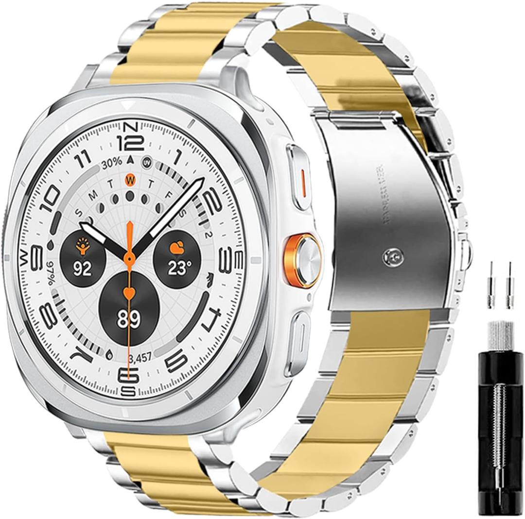 GOLDTOLUCK No Gap Stainless Steel Band Compatible with Samsung Galaxy Watch 8 7 6 5 4 Classic FE Pro Ultra 40mm 44mm 46mm 43mm 47mm 45mm 42mm Replacement Men Women Milanese Metal Elegant Casual