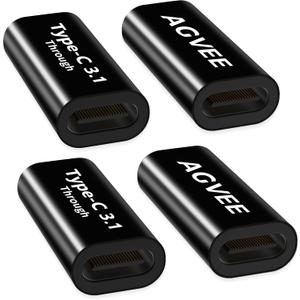 AGVEE 4 Pack USB-C Female to Female Bidirectional Adapter, PD 100W USB 3.2 Gen 2, Type-C USBC 10G Data Coupler Extender Extension Converter Connector, Black