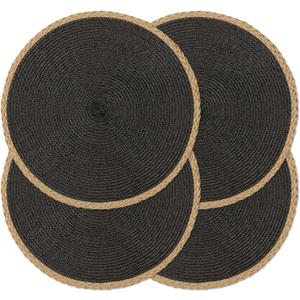 Noctiflorous Braided Round Placemats Set of 4, 15 Inch Woven Table Mats, Non-Slip Washable Thin Edge Place Mats for Kitchen Dining Table Decor (Black, 4)