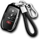 Compatible with Toyota Key Fob Cover with keychain,Key Shell Case for 2025 Camry,2021-2025 Venza,RAV4 Prime,Sienna, 2019-2025 Land Cruiser,Fortuner,Mirai, 2023-2025 Highlander,Prius,Collora-Black