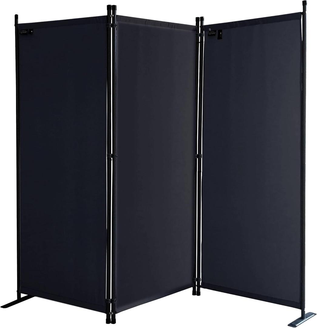 Room Divider 67" W x 65" H Black | 3-Panel Folding Privacy Screen | Portable Room Partition | Garden Separation Paravent | Water Repellent Indoor & Outdoor Freestanding Wall
