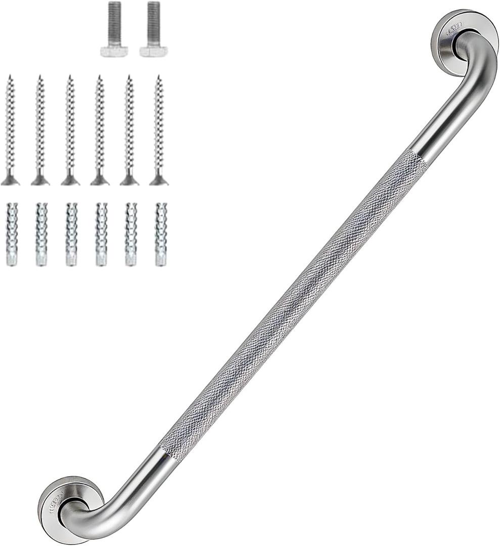 32 Inch Shower Grab Bar 1.25" Dia,Brushed Nickel Anti Slip Bathroom Grab Bar, 304 Stainless Steel Knurled Handicap Grab Bars, Safety Support Handrail, Bath Shower Handle for Elderly Injury Senior