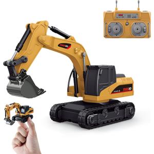 BRRRRT 1/64 Full Proportion Remote Control Excavator,Remote Control Construction Vehicles with Metal Shovel,Type-C Direct Charging RC Excavator,Birthday Gifts for Boys and Girls Age 3+