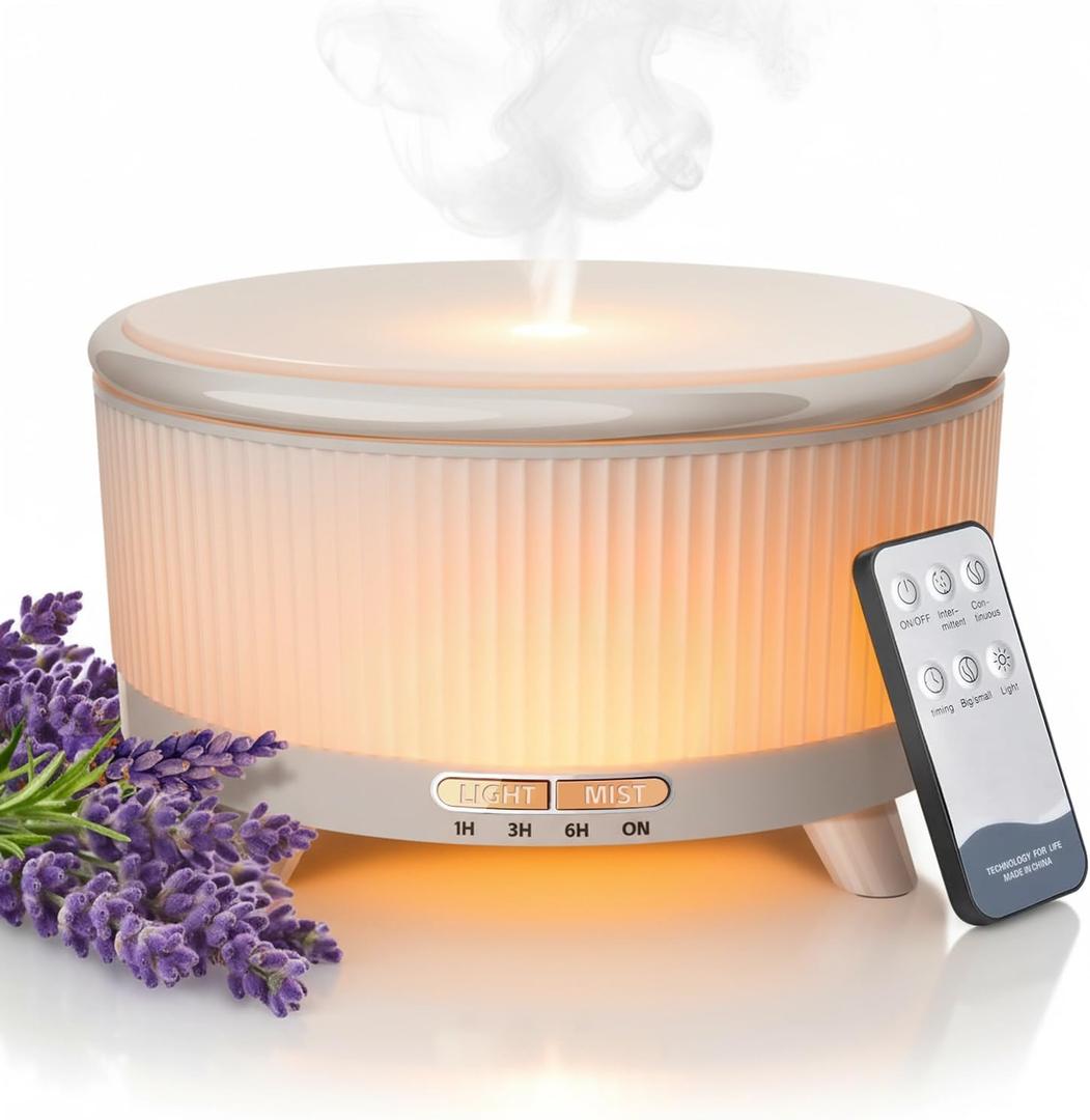 20-Hour Long-Lasting Aromatherapy, 500ML Large Essential Oil Diffuser: Ultrasonic Cool Mist Humidifier with Remote Control, 7 Color Lights, Timer, Auto-Off for Home/Bedroom/Yoga (Minimalist White)