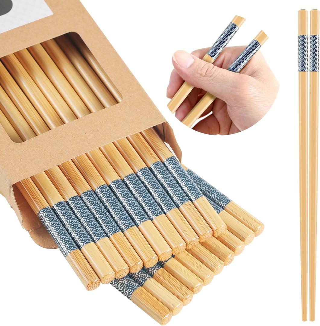 10Pairs Bamboo Chopsticks Reusable | Dishwasher Safe | Non slip | Chinese -9.45in