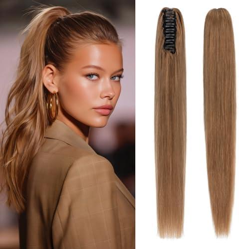 Rich Choices Claw Clip Ponytail Extension Human Hair Real Hair Ponytail Extension Balayage Light Brown 16 Inch 105g One Piece Clip In Long Ponytail Hair Extensions Straight For Women #6