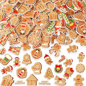 JULBEAR Gingerbread Foam Sticker, 300Pcs Christmas Snowflakes Candy Gingerbread Shapes Self Adhesive Foam Stickers for Kids Christmas Party Favors DIY Crafts Decorations Schools Crafts Projects
