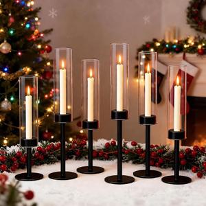 6 Black Candle Holders Set  Modern Candlestick Holders for Dining Room Decor, Candle Stick Holder Set for Weddings, Centerpieces for Tables, Gift for Home Decor, Coffee Table Candle Holder Decor