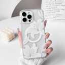 4 x NITITOP Compatible with iPhone 14 Pro Max Case Clear Magnetic Compatible with MagSafe Cute Lily Flowers Floral for Women Girls Hard PC Back Shockproof Protective Phone Cover - White