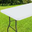 Smiry Rectangle Tablecloth, Elastic Fitted Flannel Backed Vinyl Tablecloths for 8ft Folding Tables, Waterproof Wipeable Table Covers for Indoor, Outdoor, Picnic and Camping (White, 30"x96")