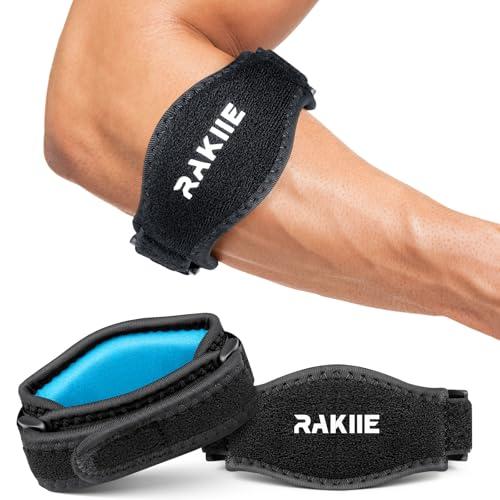 Rakiie 2 Pack Tennis Elbow Brace for Men Women, Adjustable Non-slip Golfer Elbow Strap with Support Compression Pad, Counterforce Brace for Sports, Fit 7.08-14.17", Blue