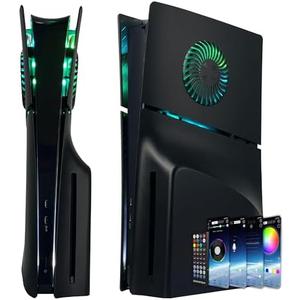 Faceplate for PS5 Slim Disc Edition with RGB Light Strip and Dust Filter with Cooling Vents DOBEWINGDELOU 400+ Effects LED Light Ring Console Face Plate Cover DIY Decoration Kit Accessories Black