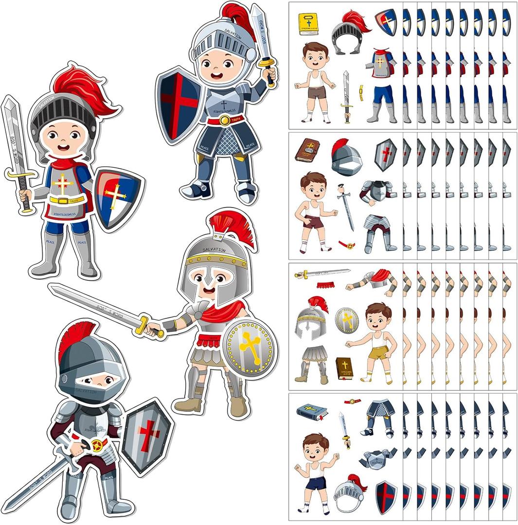 Tenceur 192 Pcs Armor of God Stickers Craft Kit for Kids Religious Bible Medieval Stickers Armor of God Decoration for Toddler Sunday School Christian Art Classroom DIY Bulletin Board Party Activities