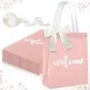 party greeting 50 Pack Non-woven Welcome Gift Bags with Handles Pink Wedding Bags with 2 Rolls of Off-White Ribbon Party Favor Bag Suitable for Parties Birthdays Weddings