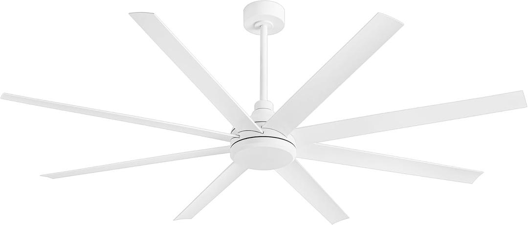 72 Inch Ceiling Fan No Light, Black Industrial Ceiling Fan with Remote Control, 8 Reversible Blades Quiet DC Motor 6-Speed Timer Function, Indoor Outdoor No Light Fan for Living Room (White)