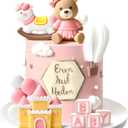 JeVenis Pink Bear Cake Decoration Baby Bear Baby Shower Cake Topper Bears Train Cake Decoration Baby Shower Birthday Cake Decoration