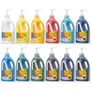 MEEDEN Bulk Acrylic Paint Set: 12 Colors 1 L /33.8 oz Large Acrylic Paint with Pump Lid - Soft Body Art Paints for Canvas, Studio, School, Wall & Poured Paintings, 2.82 Fl Oz