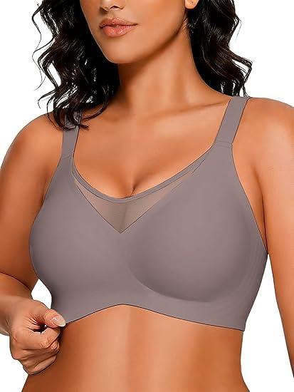 COCOMARTS Jelly Bras for Women No Underwire Push Up V Mesh Seamless Comfort Tshirt Bra Supportive Lift Bralette Everyday Bra (X-Large, Coffee)