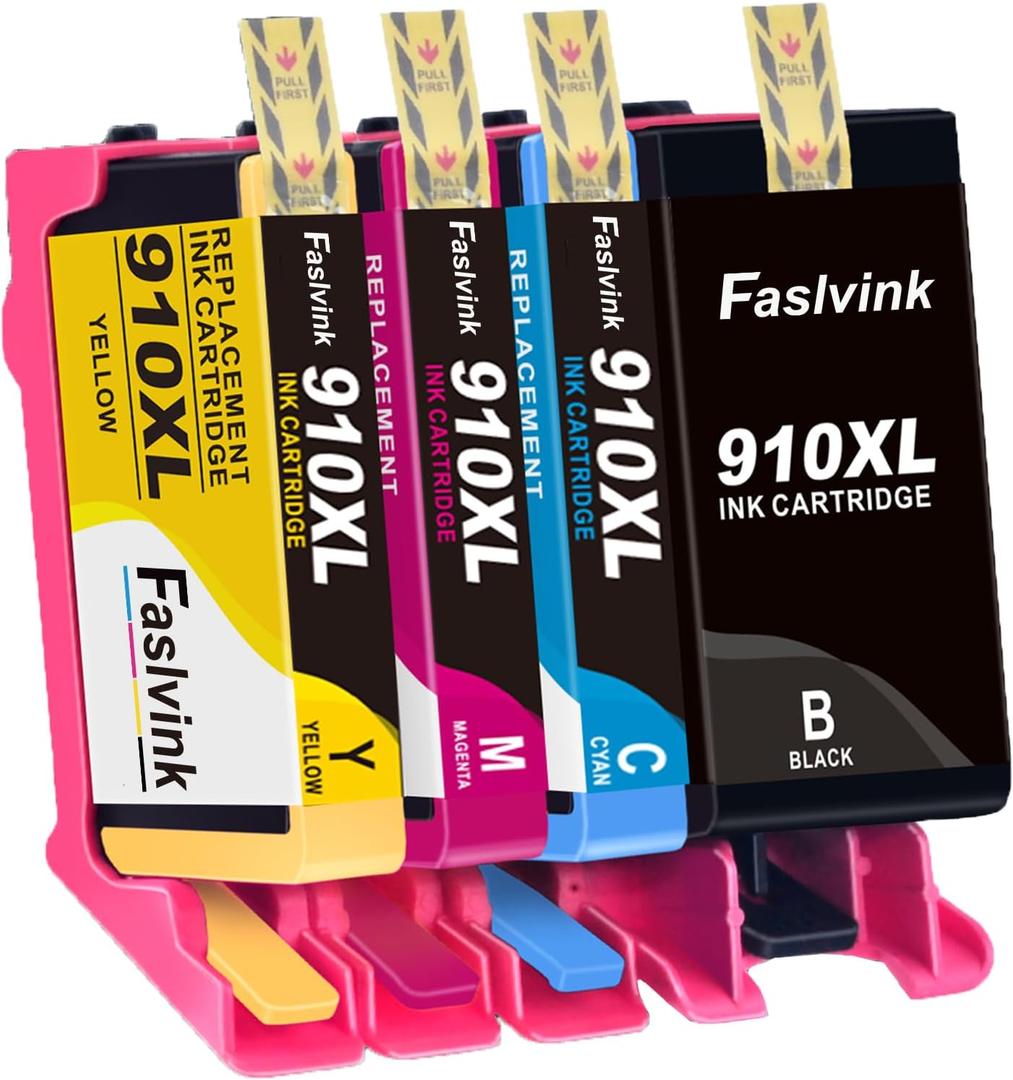 Faslvink 910XL 910 Ink Cartridges for HP Printers Compatible for HP 910XL Ink Cartridges Combo Pack Works with HP OfficeJet Pro 8020 8025 8035 8028 8022 8010 8015(Black Cyan Magenta Yellow)