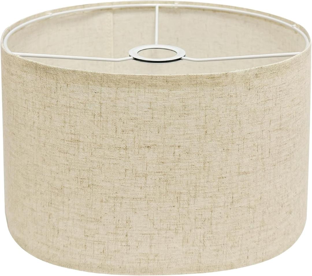 Drum Lamp Shades for Table Lamps 12"x12"x8" Linen Lampshade Easy Assembly Lamp Shade with E27 to E26/E14 Adapters for Floor Lamps Bedside Lamps Pendant Lights, Linen (1.65" Spider)